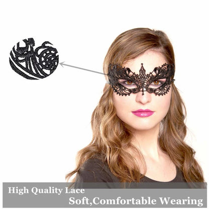 EtherealBe women's black lace masquerade mask with intricate design for costume parties