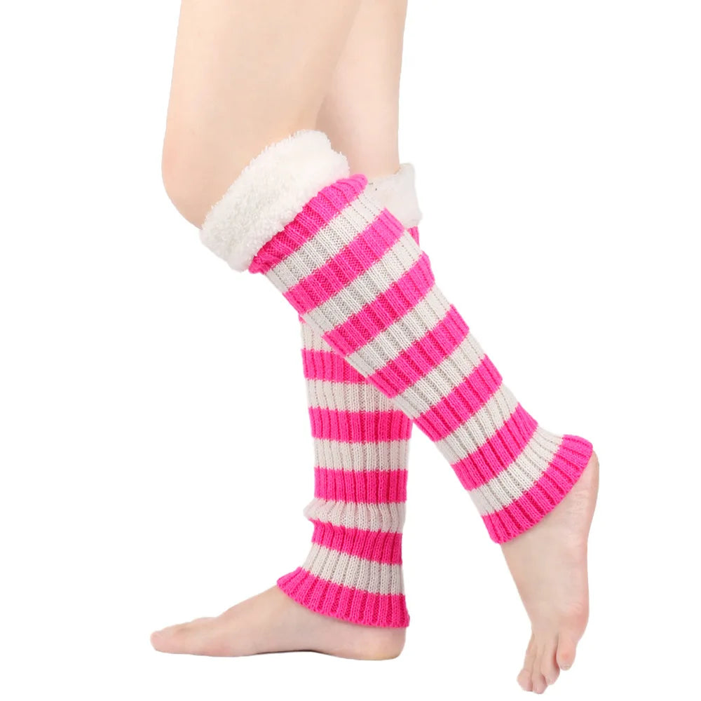 Winter Warm Women Leg Warmers Fashion Stripe Autumn Knitted Foot Cover Fleece Crochet Arm Warmer Heap Socks Boot Cuffs