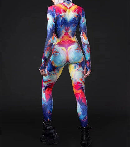 Cosplay Costume Female Woman Sexy Suit Color Element Blue Muscle Halloween Bodysuit Adults High-waisted Sports Jumpsuit
