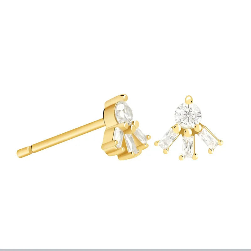 925 Sterling Silver Ear Needle Geometric Zircon Metal Earrings for women Shiny Crystal Luxury Small Stud Fashion Wedding Jewelry
