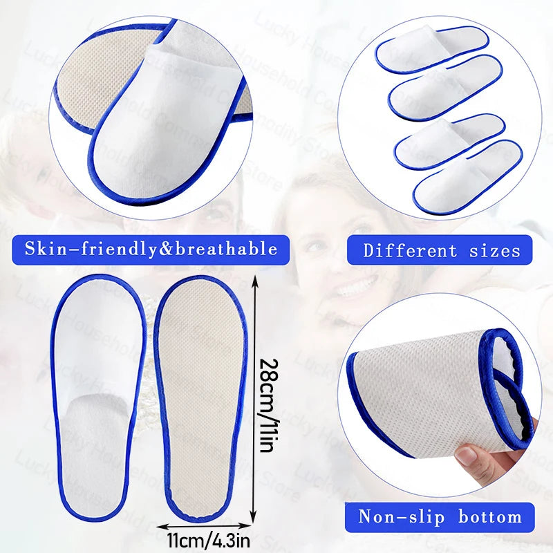 12-320Pairs Disposable Hotel Slippers Customized Wedding Slippers Non-Slip Brushed Slipper Unisex Guest Slippers for Travel/Home