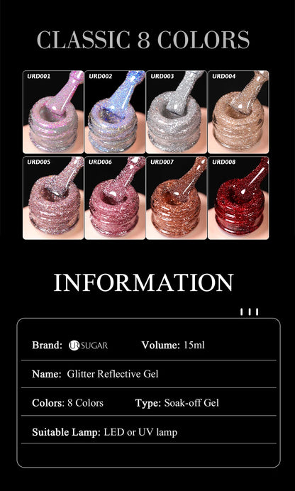 UR SUGAR 15ml Champagne Gold Sliver Reflective Glitter Gel Nail Polish Varnish Semi Permanent Soak Off UV Gel For Manicure Art