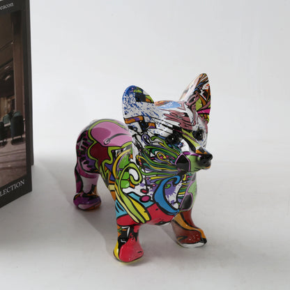 Nordic  Art Graffiti Corgi Dog Painting Creative Resin Crafts Home Decoration Wine Cabinet Office Decor Crafts Gift  Ornaments