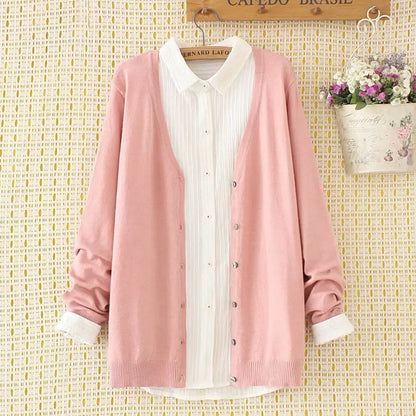 Plus Size Jumper Autumn Long Sleeve V-Neck Sweater WOMEN Mercerized Cotton Knitted Cardigan Spring Brief Solid Color Knitwear