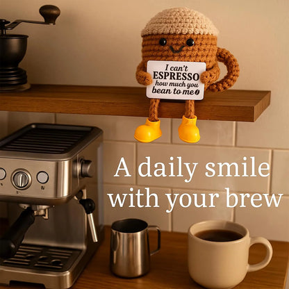 Funny Handwoven Positive Energy Coffee Cup Support Emotional Home Room Decoration Plush Knitting Doll Birthday Christmas Gift