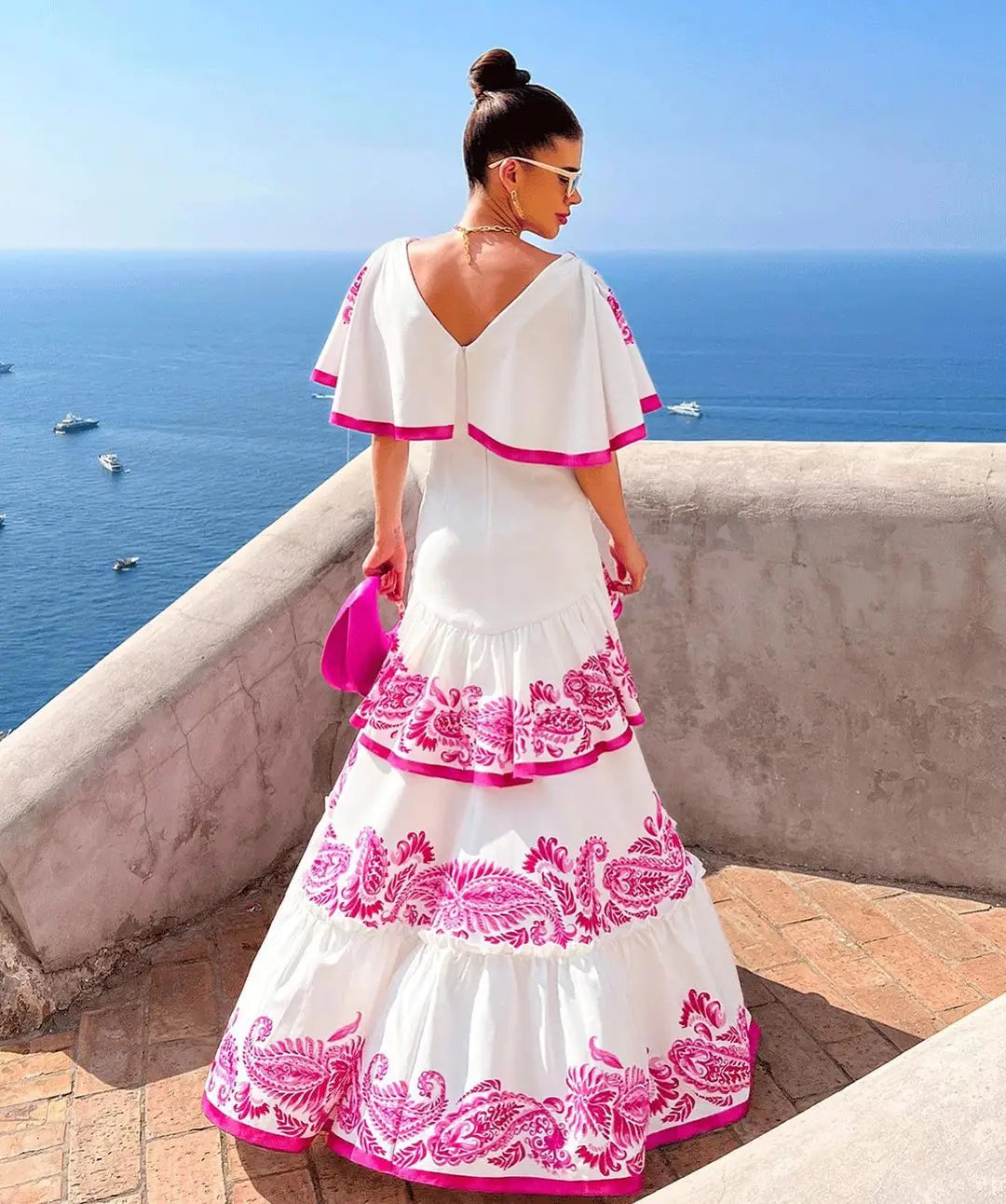 New Shadow Cap Midi Dresses Women Cloak Sleeves Dress V Neck Halter Boho Summer Party Evening Female Vestidos Robe Summer