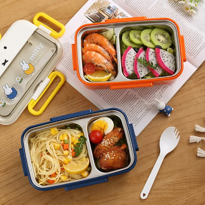 Kawaii Miffy Stainless Steel Divided Lunch Box Water Heated Student Lunch Box Cartoon Children's Lunchbox Christmas Gift Toys