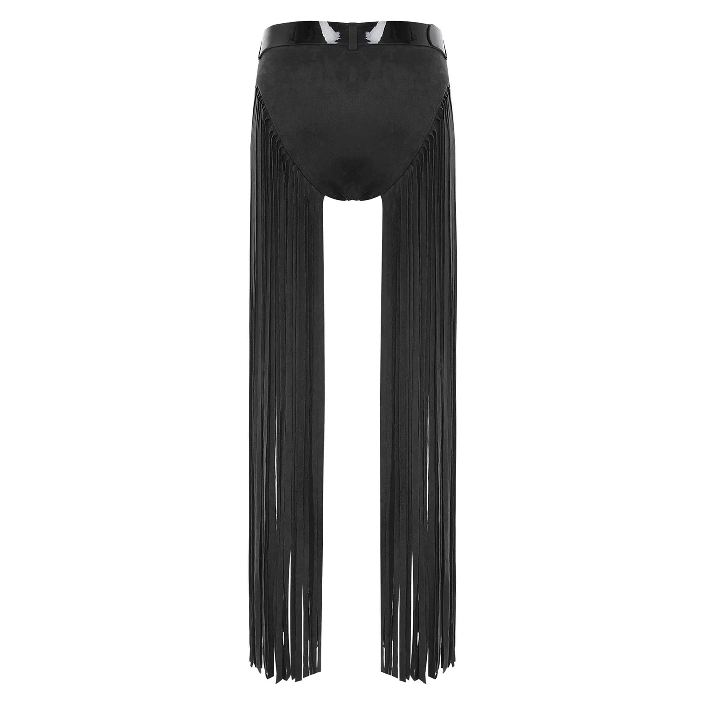 Womens Hippy Cosplay Costume High Waist Suede Underwear with Long Tassels And Belt Halloween Dress Up 70s Disco Costume