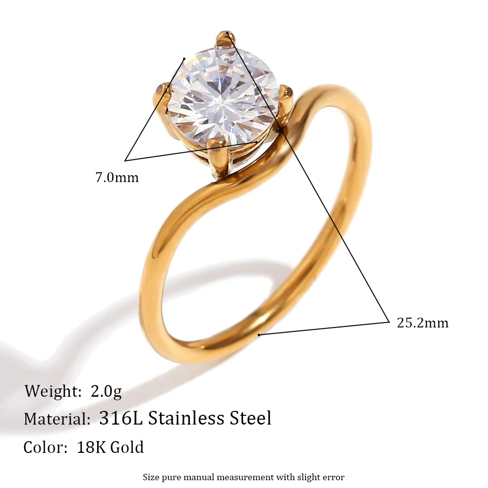 E.B.belle Zircon 18K Plated Stainless Steel Women's Rings Trendy Luxury Shiny Hypoallergenic Rings Sets Jewelry Decoration Gift