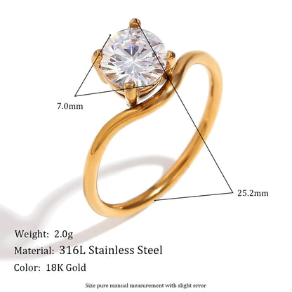 E.B.belle Zircon 18K Plated Stainless Steel Women's Rings Trendy Luxury Shiny Hypoallergenic Rings Sets Jewelry Decoration Gift