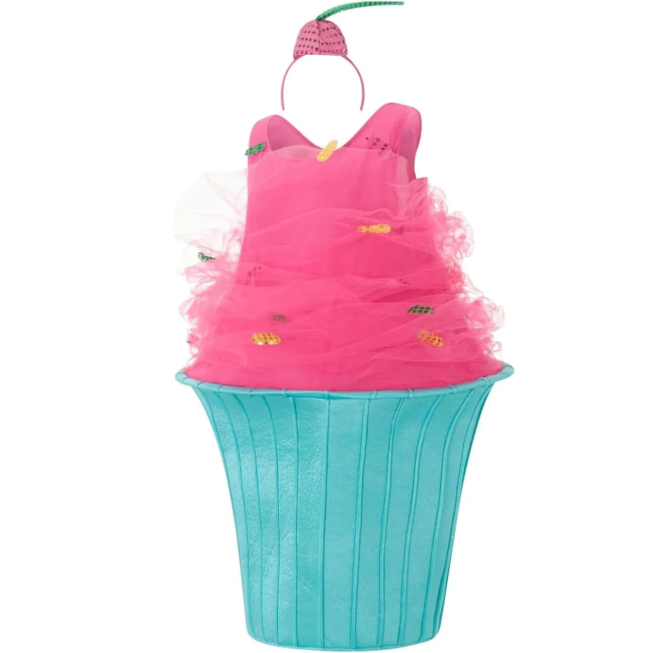 EtherealBe women's cupcake costume featuring a pink dress with tulle and a cupcake bottom design