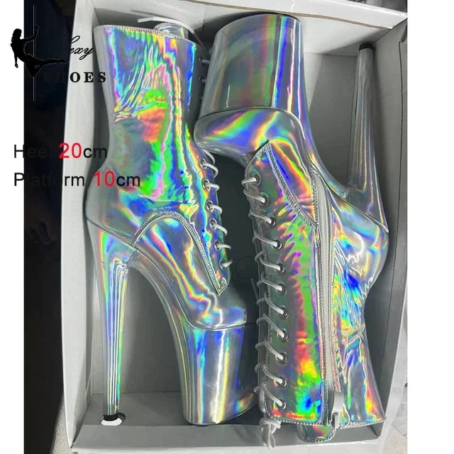 New Gold Shoes for Women 2025 Platform Heels Pole Dance Stripper 20cm/8Inch Sexy Ankle Boots Round ToeThin Heels Ladies Shoes