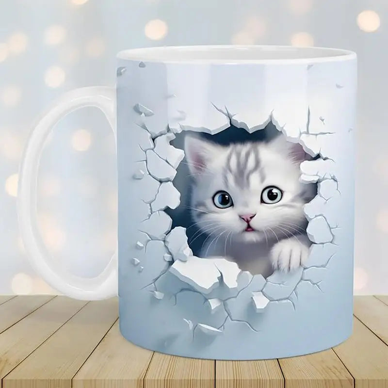 Cat Coffee Mug Ceramic 3D Visual Cat Milk Cup Creative Coffee Cups For Mulled Drinks Unique Cat Lovers Gifts Cups For Tea