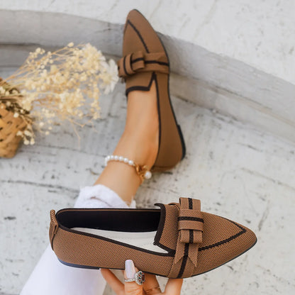 Women Flats 2024 New Knitted Slip Breathable Comfortable Solid Color Shoes Casual Pointed Toe Walking Loafers Sneakers Women