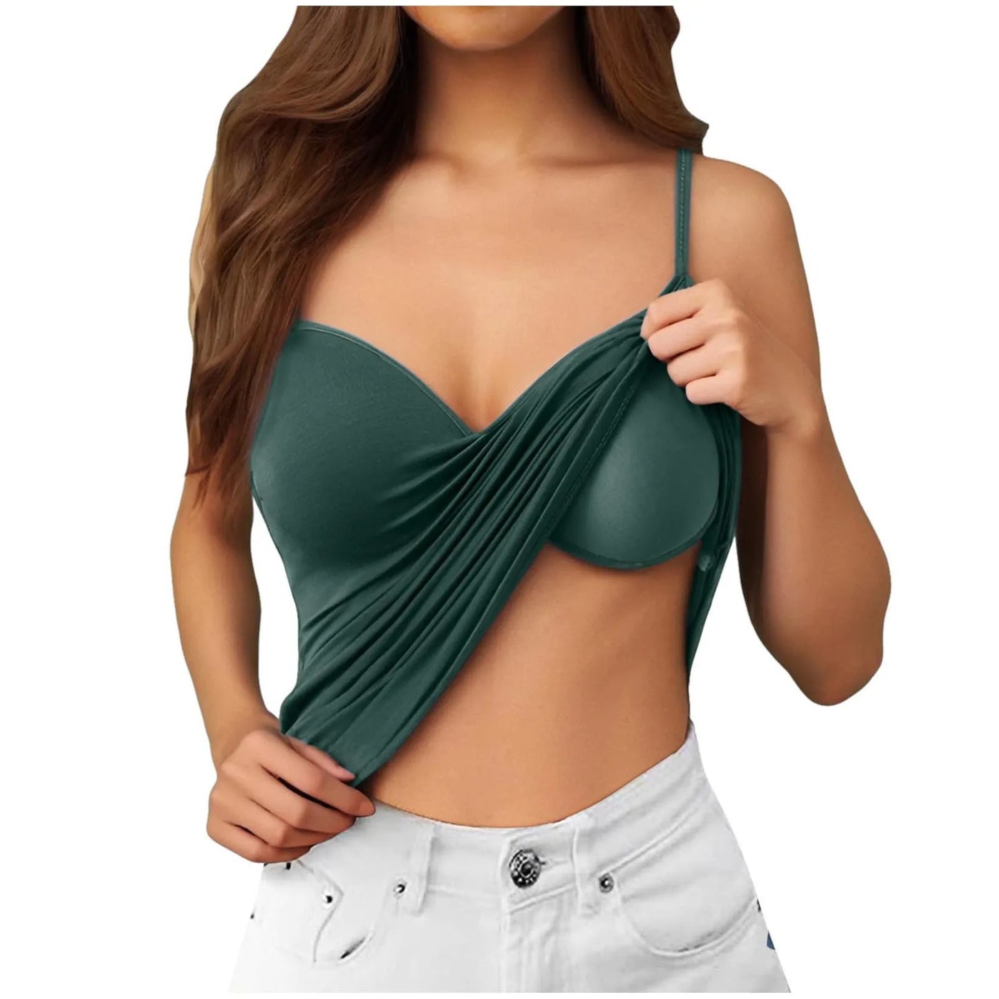 Plus Size Lace Tops For Women Casual Basic Solid Color Camisole Top Built In Bra Spaghetti Strap Womens V Neck Vest Summer