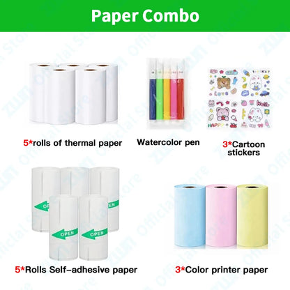 ZWN Portable Bluetooth Mini Printer Mobile Phone Photo Title Note Print Pocket Student Error Label Printer for Children's Gifts