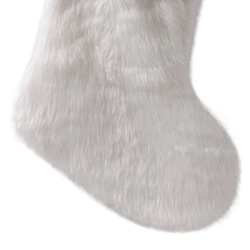 Large White Christmas Stockings Plush Socks Gifts Candy Bag Xmas Tree Pocket Hanging Ornament New Year Christma Decorations