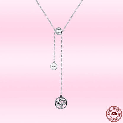 Bamoer 42cm Real 925 Sterling Silver Tree of Life Pendent Necklace for Women Stylish Engagement Wedding Necklace Fine Jewelry