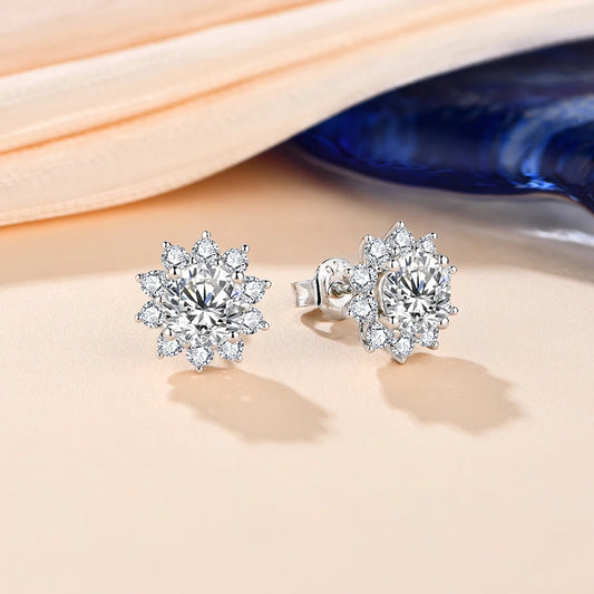 Snowflake Stud Earrings 925 Sterling Silver Jewelry 6.5mm 1.0 Carat Diamond Moissanite Earrings For Women Wedding Gift