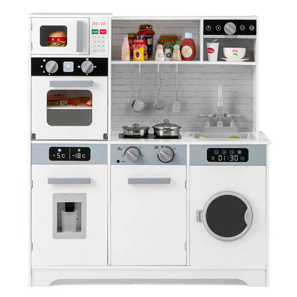 Kids Play Kitchen Toy Set w/ Water Dispenser Sink Faucet Microwave Oven Utensils