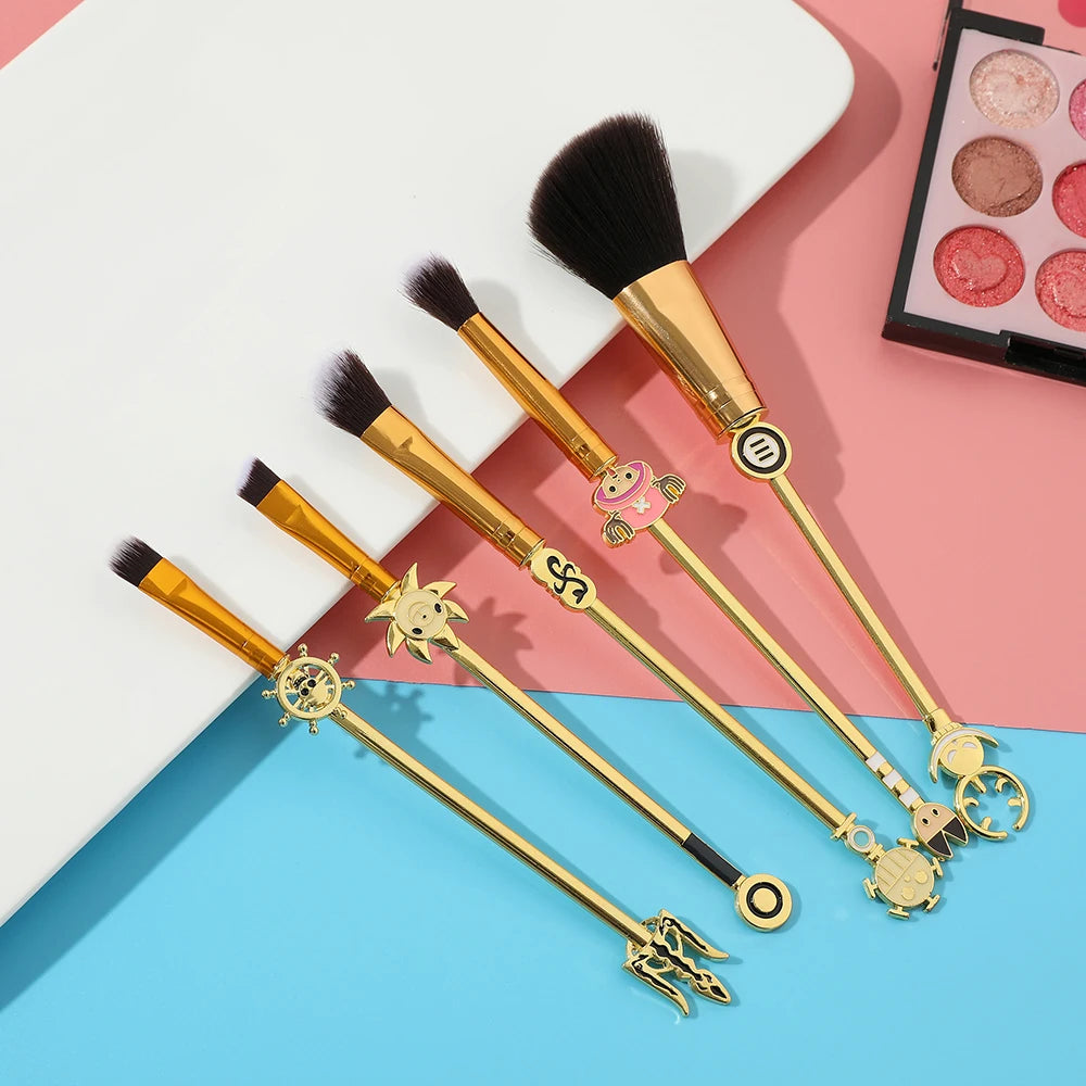 5pcs/set Anime ONE PIECE Tony Tony Chopper Cartoon Magic Wand Makeup Brush Metal Handle Cosplay Makeup Tools With Velvet Bag