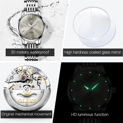 OLEVS 6635 Elegant Women's Watches Simple Fashion Automatic Mechanical Wristwatch for Lady Waterproof Luminous Date Gift Box