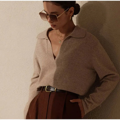 Autumn Casual Solid Long Sleeves Pullovers Sweater Warm Sweaters 2022 Fashion Elegant Lady Tops Women Loose Polo Collar Cloth