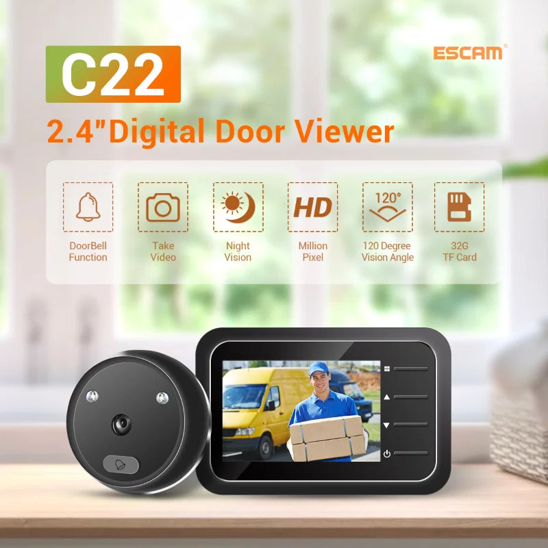 Escam C22 Video Peephole Doorbell Camera Video-eye Record Electronic Ring Night View Digital Door Viewer Home Security