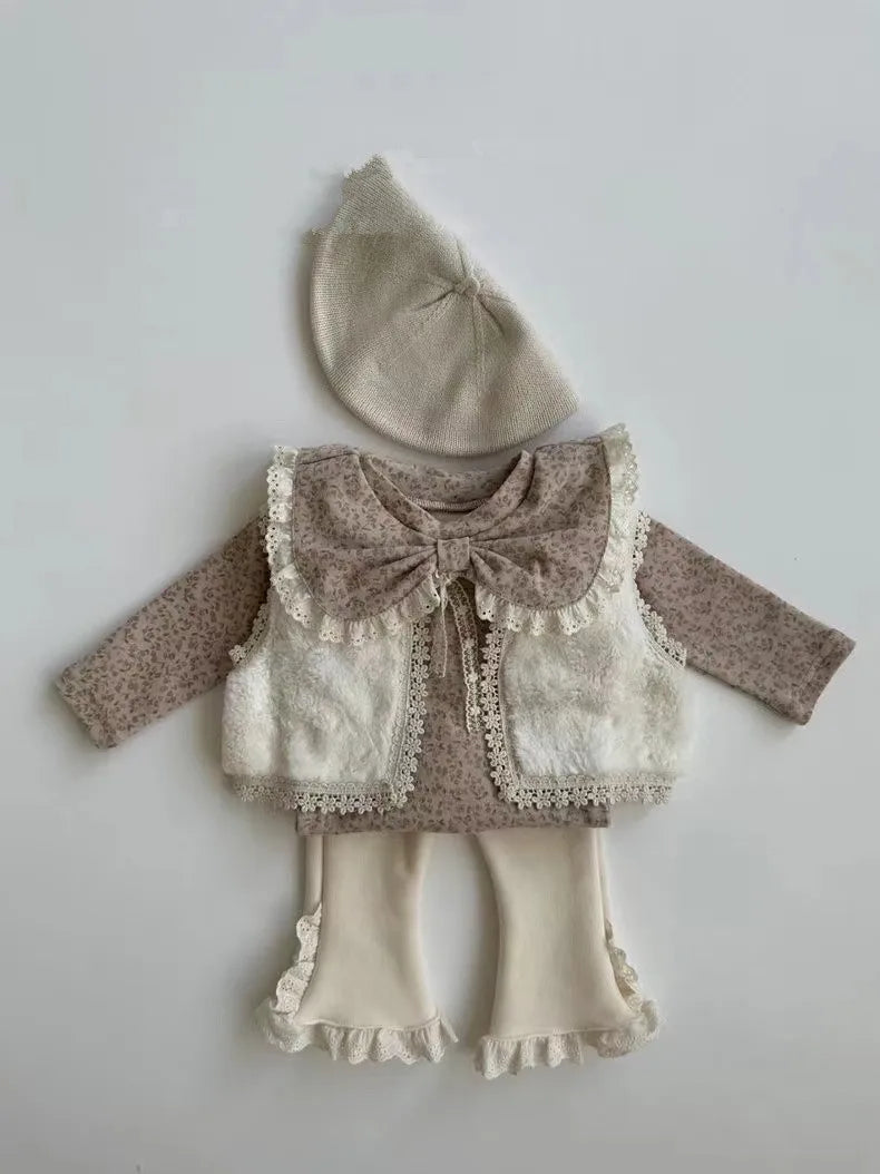 2024 Autumn New Baby Girl Long Sleeve T Shirts Infant Bow Bottoming Shirt Floral Casual Tops Toddler Kids Clothes Baby Tees