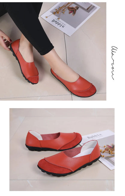 Women's shoes casual flat walking low heel loafers leather solid color large size casual single shoe work shoes44