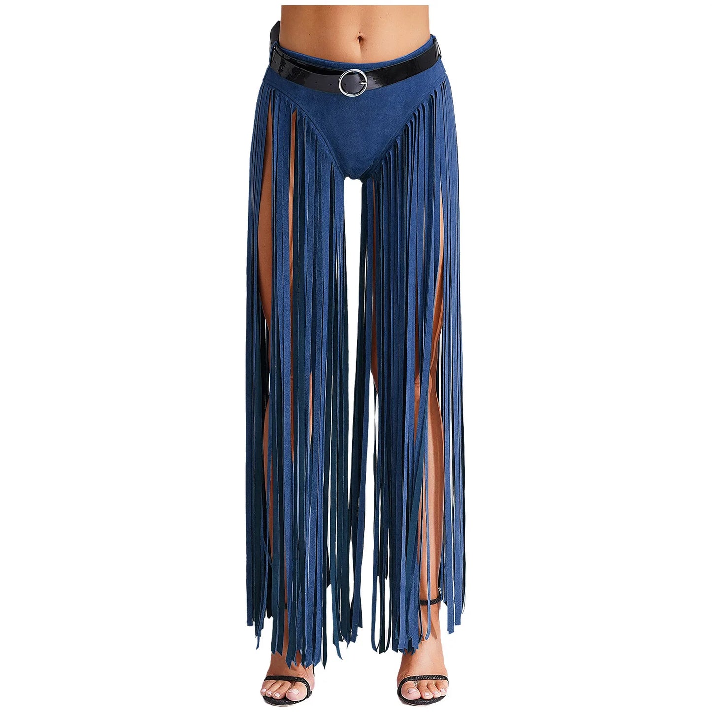 Womens Hippy Cosplay Costume High Waist Suede Underwear with Long Tassels And Belt Halloween Dress Up 70s Disco Costume