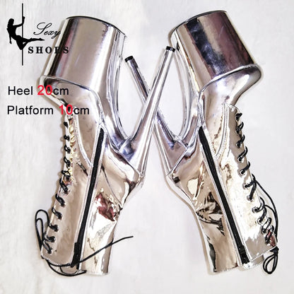 New Gold Shoes for Women 2025 Platform Heels Pole Dance Stripper 20cm/8Inch Sexy Ankle Boots Round ToeThin Heels Ladies Shoes