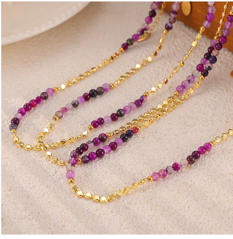 Gorgeous Purple Beaded Necklace for women Copper Nature Agate Chain Charm Jewelry Wholesale