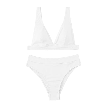 Women Deep V Swimwear Bikinis Soild High Waisted Ladies Shorts Two Piece Swimwears Tankinis Set Women'S Swimsuit купальник