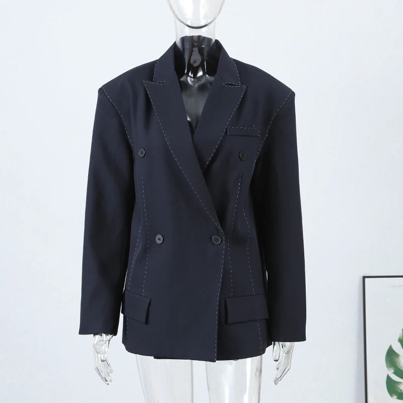 Casual Loose Women's Blazer Pant Suits Lapel Doube-Breasted Top Straight Pants Lady Set 2025 Autumn New 2 Pieces Set Women