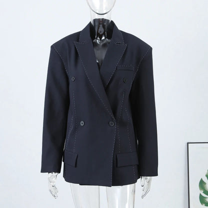 Casual Loose Women's Blazer Pant Suits Lapel Doube-Breasted Top Straight Pants Lady Set 2025 Autumn New 2 Pieces Set Women