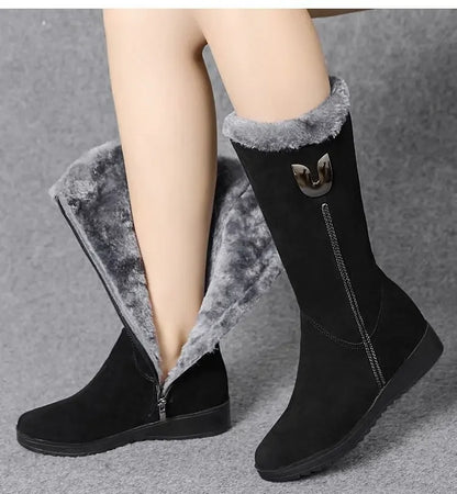 Warm Chelsea High Fur Boots Women 2025 Winter Shoes for Women Chunky Mid-calf Plush Snow Flat Boots ZIP Fashion Botas De Mujer