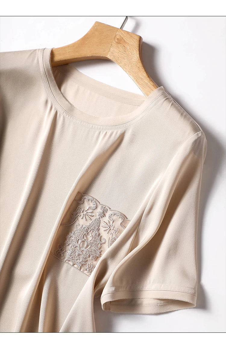 Silk T-shirt for Women Summer 2023 New In Solid Loose Satin Tees Short Sleeve Casual Top Korean T Shirt O-Neck YCMYUNYAN