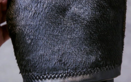 Knee Thigh High New In Women's Boots Genuine Leather Fur Long Shoes for Women Winter 2025 Wedges Chunky Platform Heeled Black