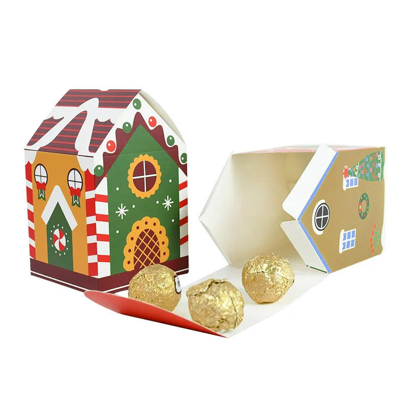 4pcs Christmas House Shape Candy Box Cartoon Merry Christmas Gift Packaging Chocolate Box Navidad 2025 New Year Party Kids Gifts