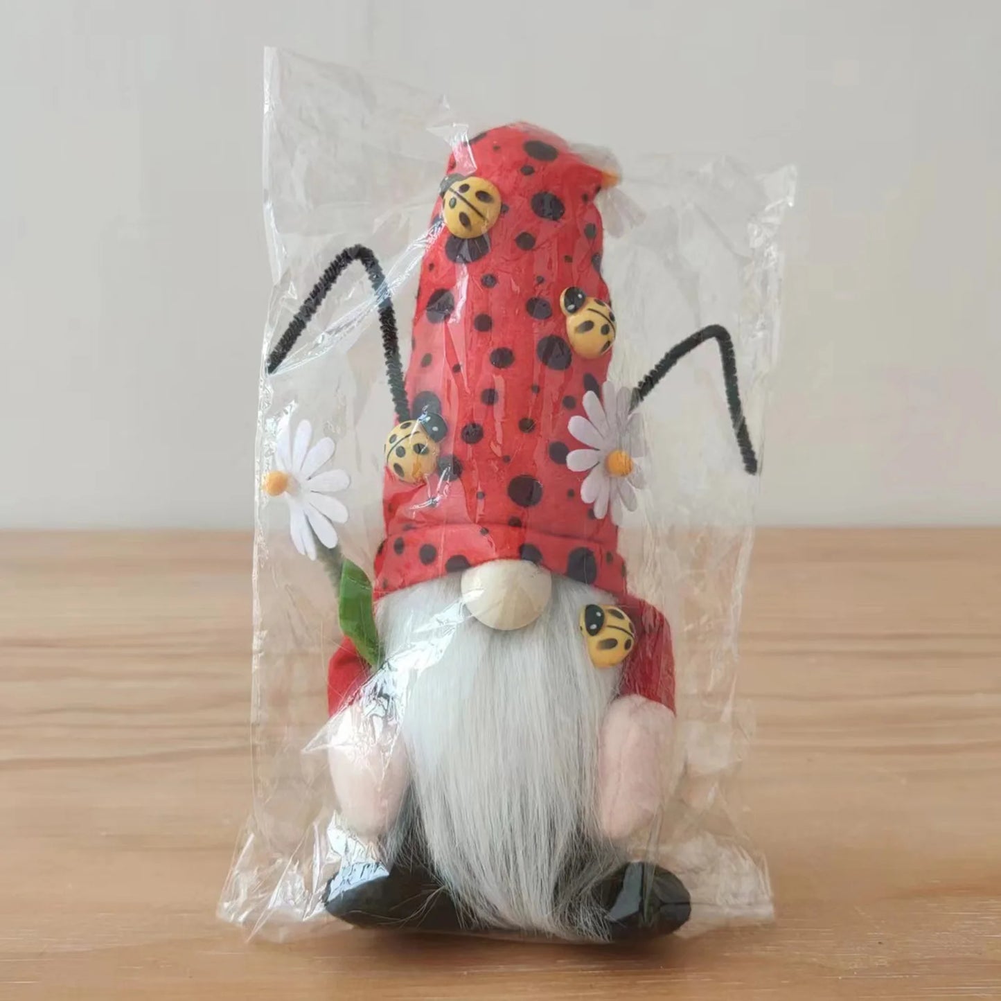 Ladybug Gnomes Kitchen Tiered Tray Decor Plush Swedish Tomte Scandinavian Figurine Spring Summer Farmhouse Household Ornament