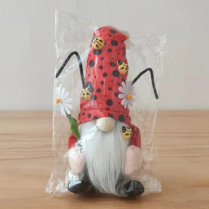 Ladybug Gnomes Kitchen Tiered Tray Decor Plush Swedish Tomte Scandinavian Figurine Spring Summer Farmhouse Household Ornament