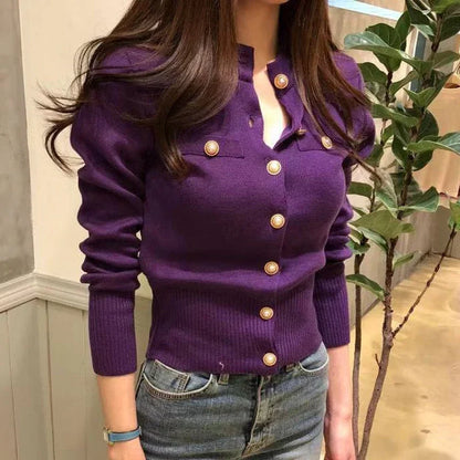 2025 Autumn Long Sleeve Fashion Women Cardigans Sweater Knitted Coat Short Casual Single Breasted Korean Slim Chic Ladies Tops