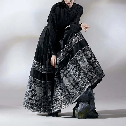 Women'S New Chinese Style Chinese Style Song Dynasty Hanfu Horse Face Skirt Satin High Waisted Slim Pleated Skirt Half Skirt 스커트