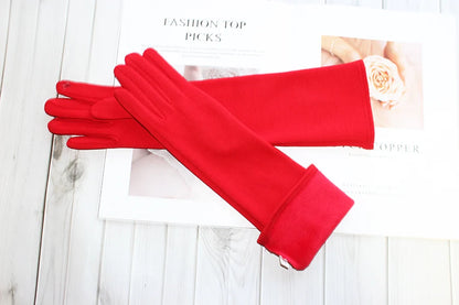 Cotton Long Gloves for Women's Stretch Autumn and Winter Warmth 38cm Windproof and Sun Resistant Knitted Sleeves