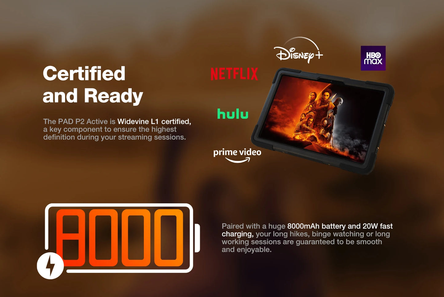 AGM P2 Active 11" FHD Rugged Tablet, IP68 Waterproof/Dustproof, 8GB RAM+256GB, Android 14, G99, Widevine L1 P2W Durable Pad