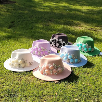 Embroidered three-dimensional flower fedora hat Women's jazz top hat Spring and autumn panama church fashion elegant wedding Hat