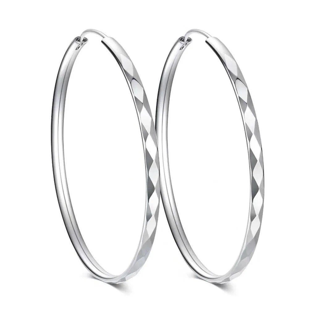 925 Sterling Silver 3/4/5/6CM Round Hoop Earrings For Women Fashion Party Luxury Jewelry Accessories Christmas GaaBou