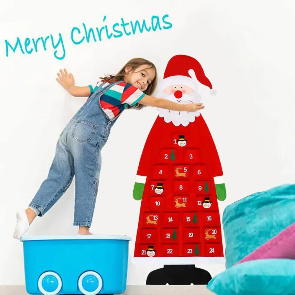 Christmas Felt Tree Advent Calendar Countdown Wall Hanging Festive Decorative Reusable Gift Santa Ornaments Party Decor Supplies