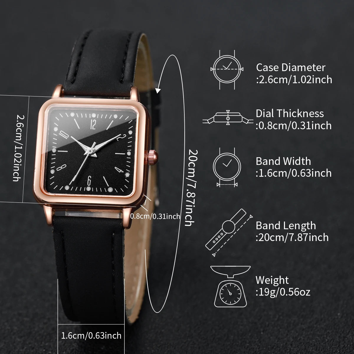 8PCS/Set Fashion Women's Watches Square Quartz Watch Casual Leather Band Wristwatches (Without Box）